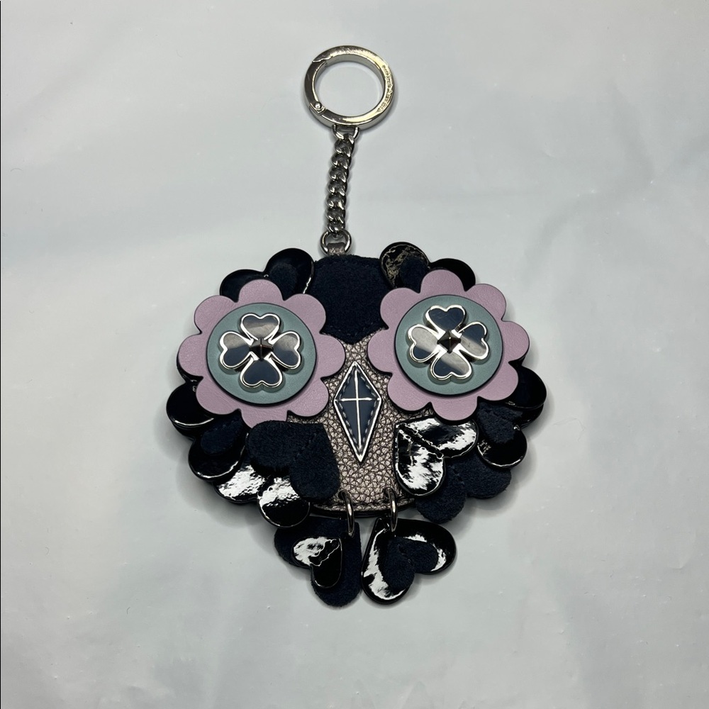Kate Spade Leather Floral Owl Keychain or bag charm - Navy blue & Purple